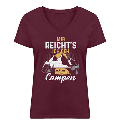 Mir reichts ich geh Campen - Damen Organic V-Neck Shirt camping Weinrot