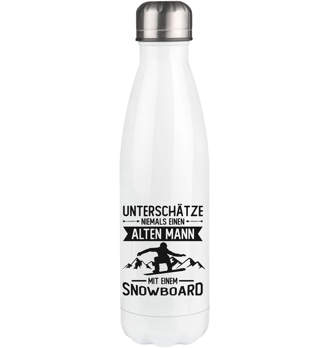 Unterschätze niemals einen Alter Mann mit einem Snowboard - Edelstahl Thermosflasche snowboarden 500ml