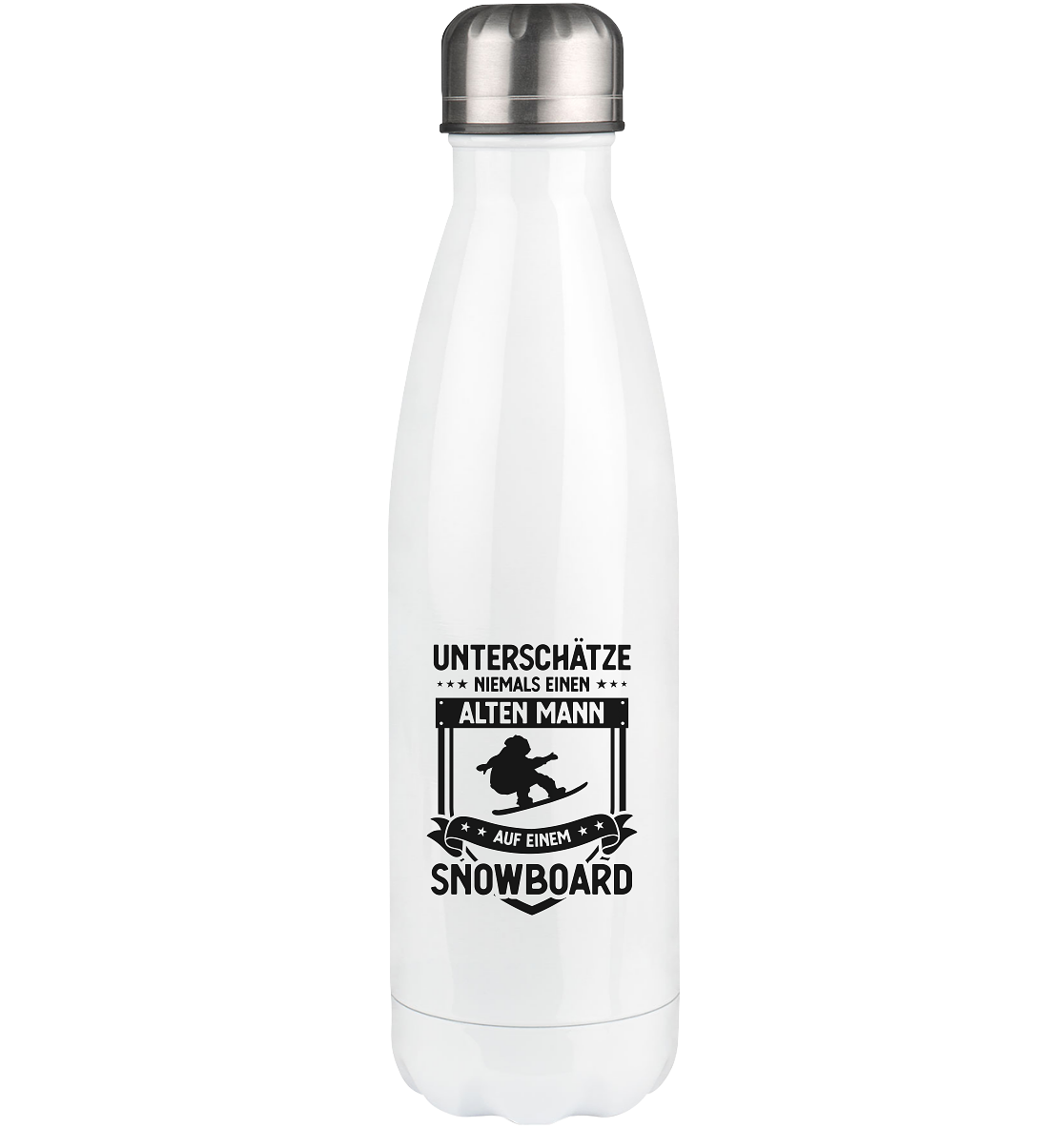 Unterschatze Niemals Einen Alten Mann Auf Einem Snowboard - Edelstahl Thermosflasche snowboarden 500ml