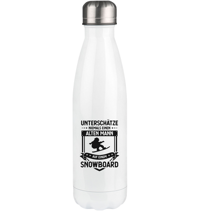 Unterschatze Niemals Einen Alten Mann Auf Einem Snowboard - Edelstahl Thermosflasche snowboarden 500ml