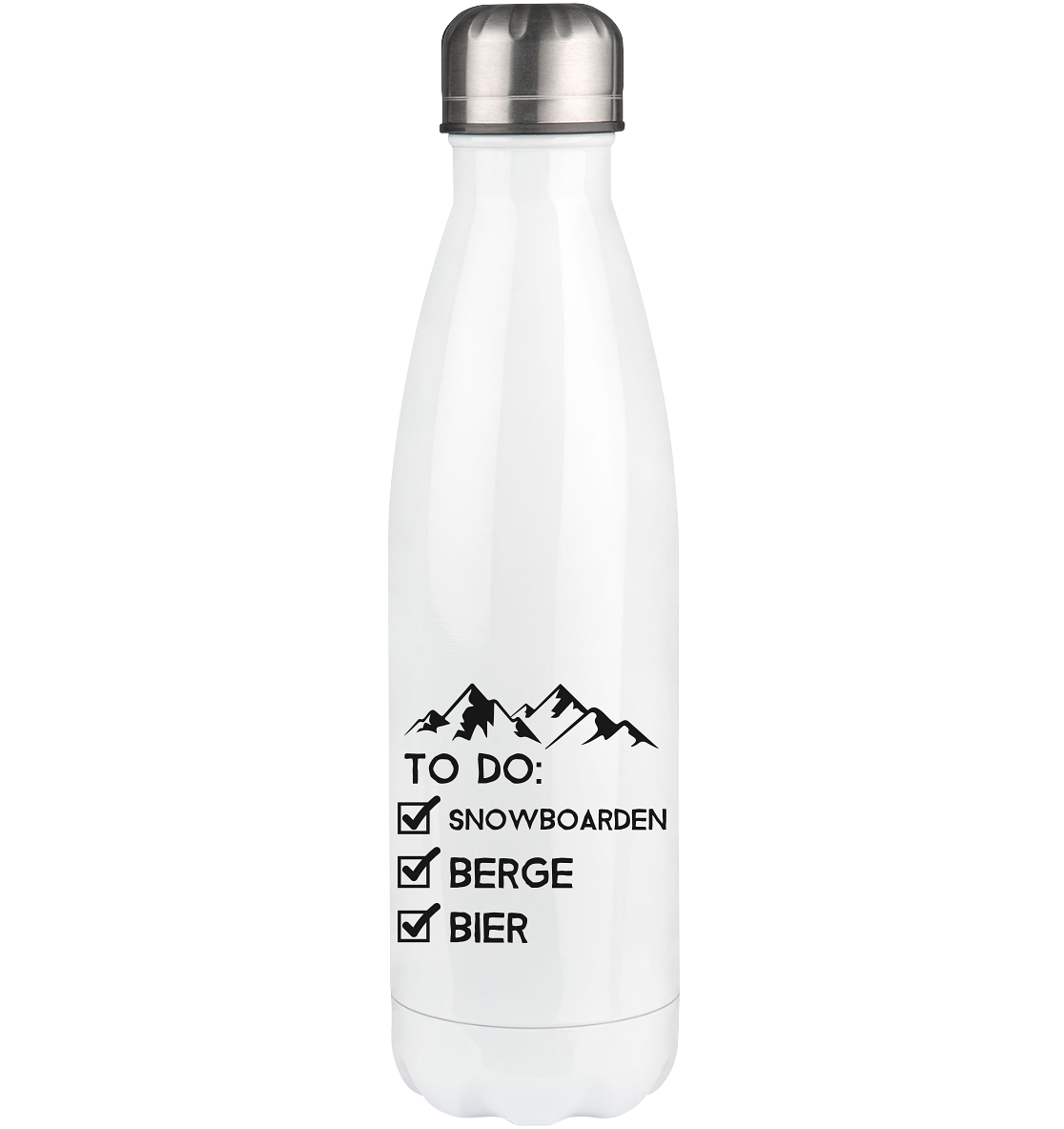 To Do Liste - Snowboarden, Berge, Bier - Edelstahl Thermosflasche snowboarden 500ml