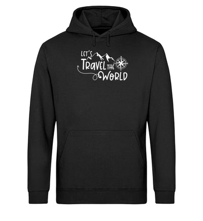 Lets travel the world - Unisex Organic Hoodie camping wandern Schwarz