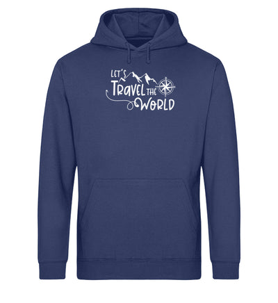 Lets travel the world - Unisex Organic Hoodie camping wandern Navyblau