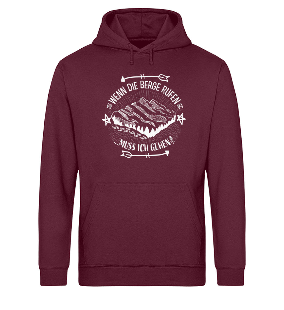 Wenn die Berge Rufen muss ich gehen - Unisex Organic Hoodie berge wandern Weinrot