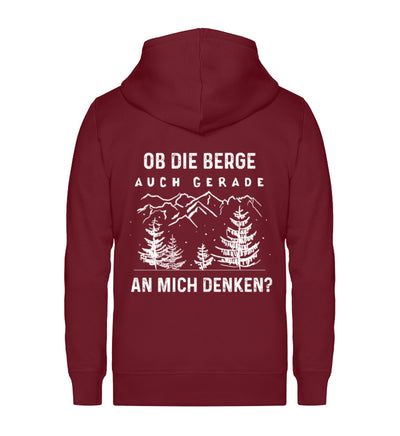 Ob die Berge auch gerade an mich ~ - Unisex Premium Organic Sweatjacke Weinrot