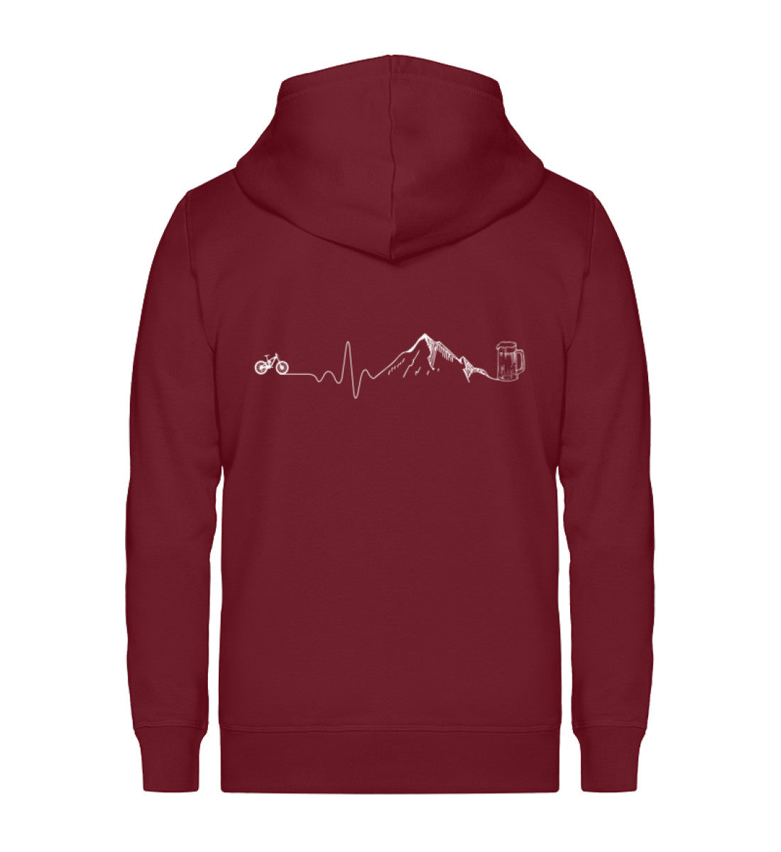 Herzschlag Berge, Bike und Bier - Unisex Premium Organic Sweatjacke mountainbike Weinrot