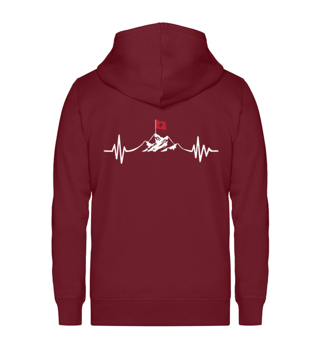 Herzschlag Berge und Schweizer Flagge ~ - Unisex Premium Organic Sweatjacke Weinrot