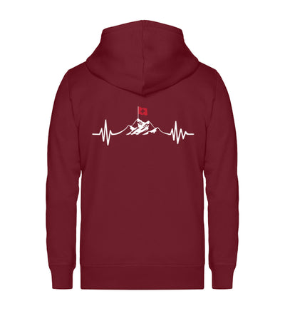 Herzschlag Berge und Schweizer Flagge ~ - Unisex Premium Organic Sweatjacke Weinrot