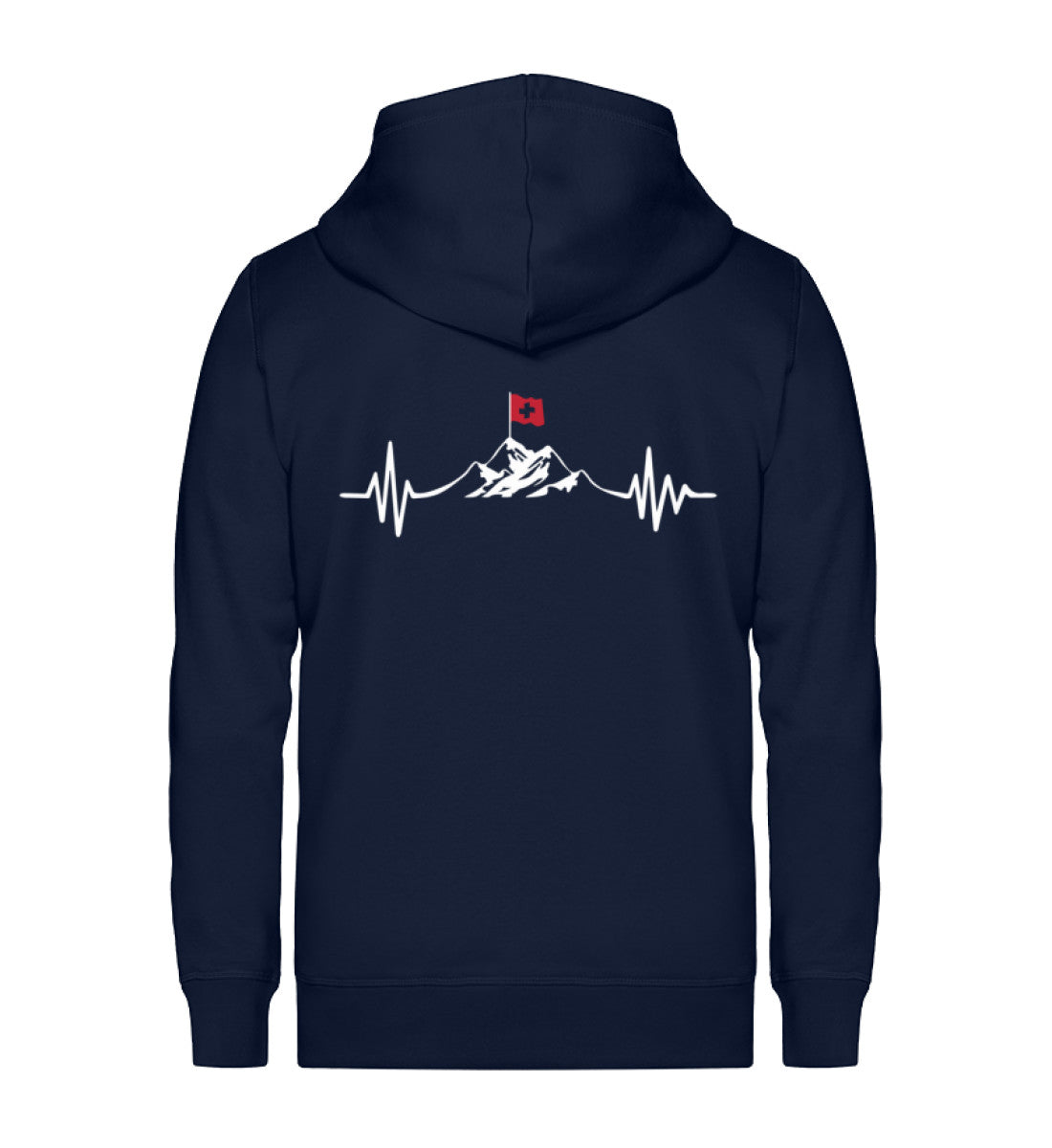 Herzschlag Berge und Schweizer Flagge ~ - Unisex Premium Organic Sweatjacke Navyblau