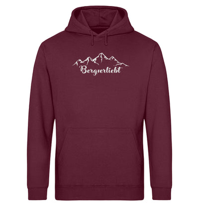 Bergverliebt. - Unisex Organic Hoodie berge klettern wandern Weinrot