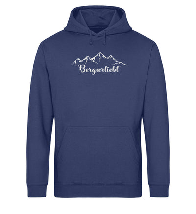 Bergverliebt. - Unisex Organic Hoodie berge klettern wandern Navyblau