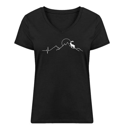 Steinbock und Berg - Damen Organic V-Neck Shirt Schwarz