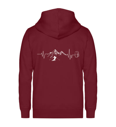 Herzschlag Berge, Bier und Ski - (S.K) - Unisex Premium Organic Sweatjacke klettern Weinrot