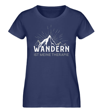 Wandern ist meine Therapie - Damen Organic T-Shirt wandern Navyblau