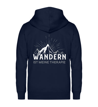 Wandern ist meine Therapie - Unisex Premium Organic Sweatjacke wandern Navyblau