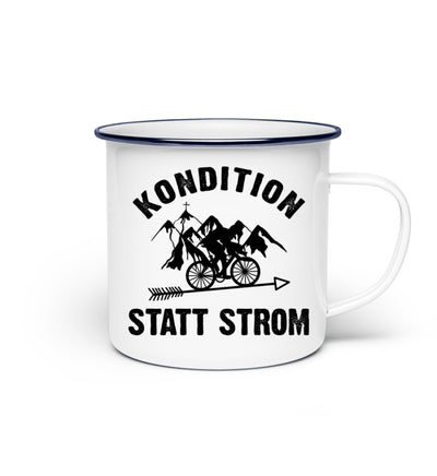 Kondition statt Strom - Emaille Tasse fahrrad mountainbike