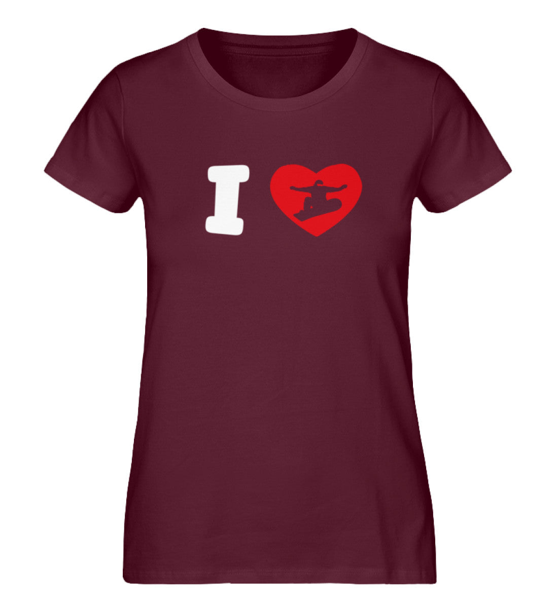 I Love Snowboard - Damen Organic T-Shirt snowboarden Weinrot