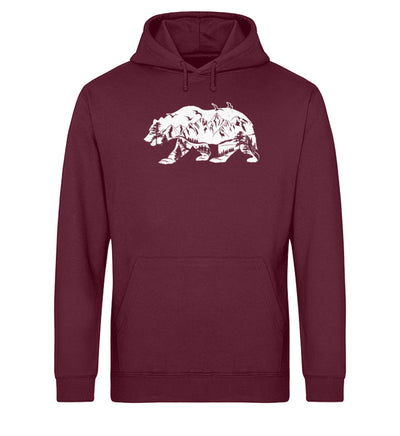 Bär und Berge Abstrakt - Unisex Organic Hoodie berge camping Weinrot