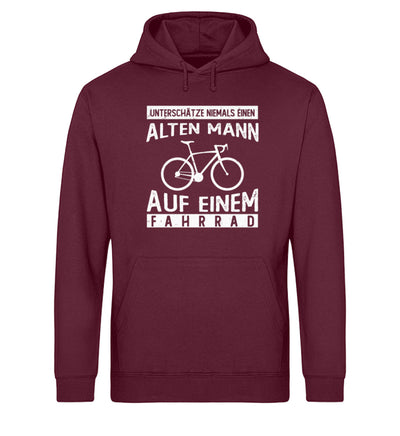 Alter Mann auf einem Fahrrad - Unisex Organic Hoodie fahrrad Weinrot