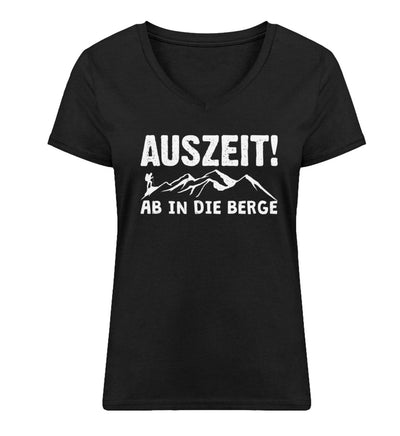 Auszeit, ab in die Berge - Damen Organic V-Neck Shirt berge wandern Schwarz