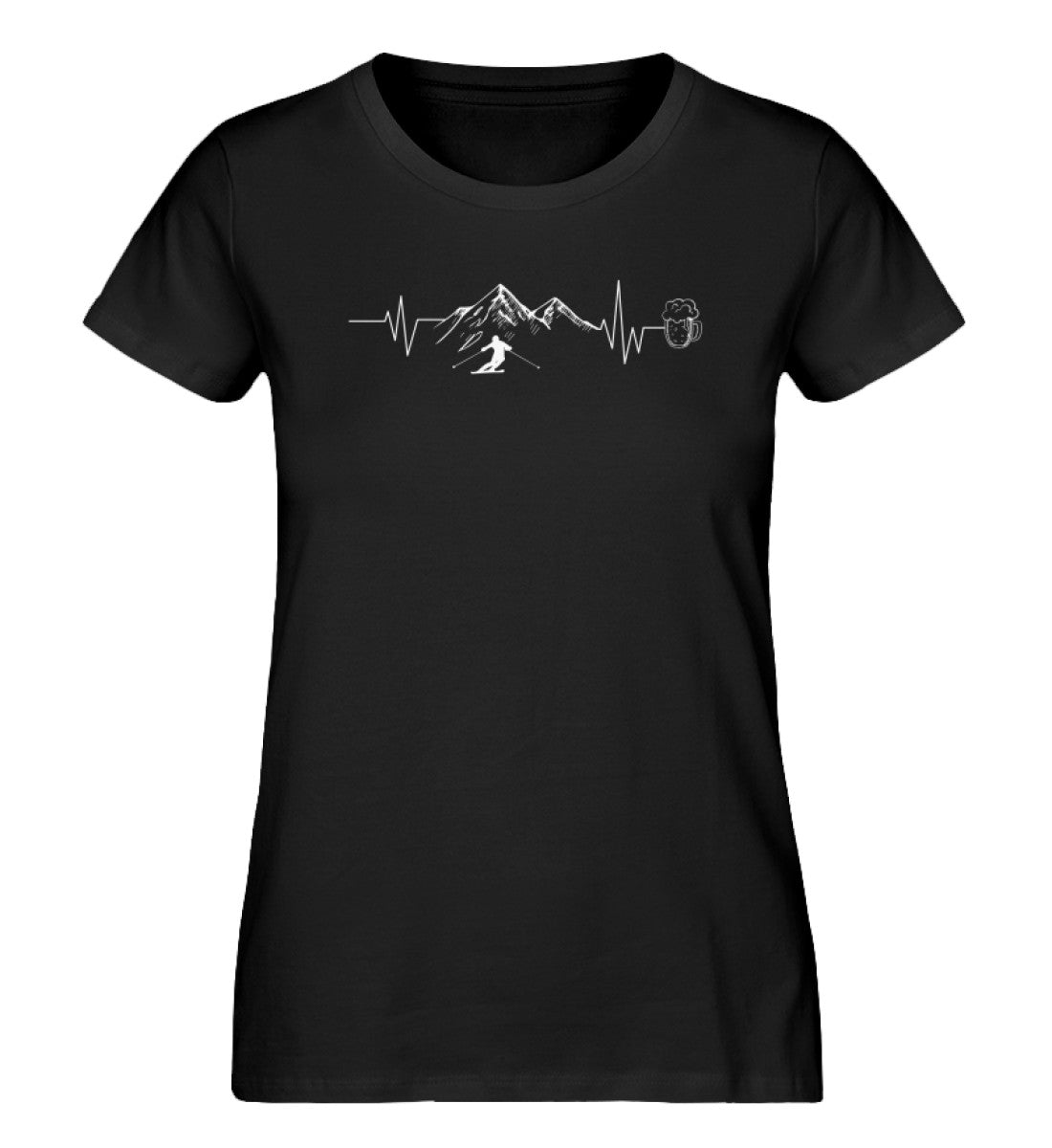 Herzschlag Berge, Bier und Ski - Damen Organic T-Shirt ski Schwarz