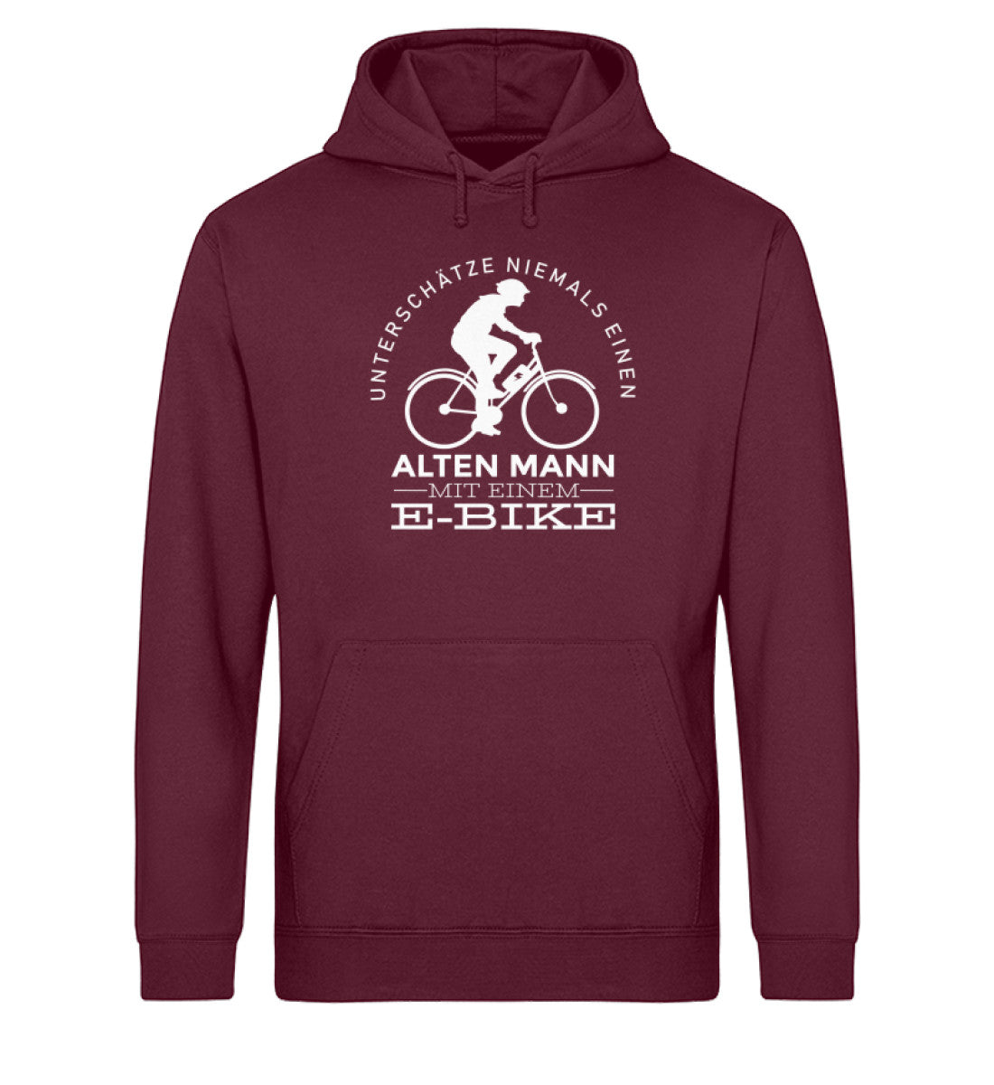 Alter Mann mit einem E-Bike - Unisex Organic Hoodie e-bike Weinrot