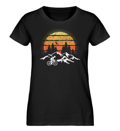 Radfahrer und Sonne Vintage - Damen Premium Organic T-Shirt fahrrad mountainbike Schwarz