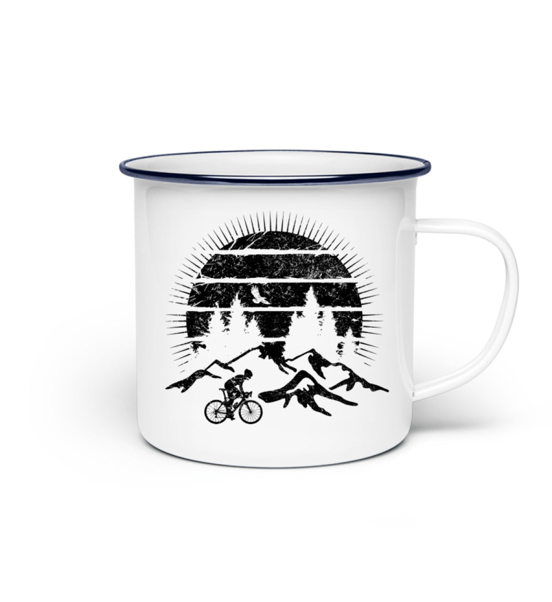 Radfahrer und Sonne Vintage - Emaille Tasse fahrrad mountainbike