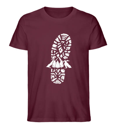 Berge und Wanderschuh Abdruck - Herren Premium Organic T-Shirt berge wandern Weinrot