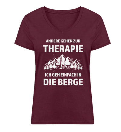 Andere gehen zur Therapie - Ich geh einfach in die Berge - Damen Organic V-Neck Shirt Weinrot