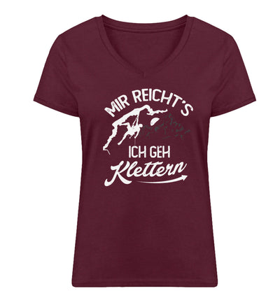 Mir reichts, ich geh Klettern - Damen Organic V-Neck Shirt klettern Weinrot