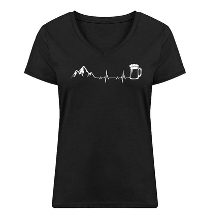 Herzschlag Berge und Bier - Damen Organic V-Neck Shirt berge klettern wandern Schwarz