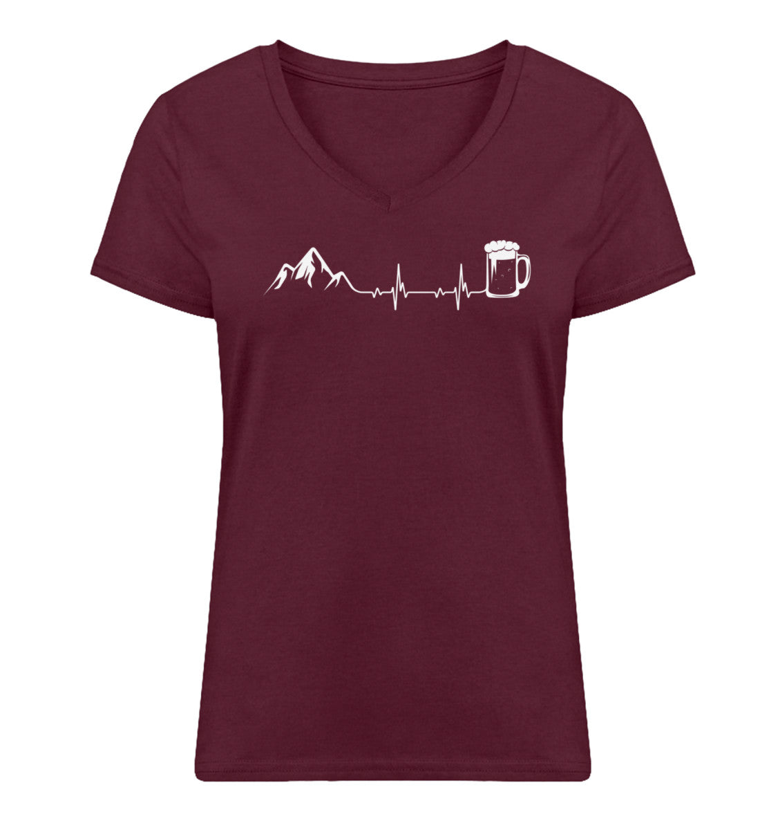 Herzschlag Berge und Bier - Damen Organic V-Neck Shirt berge klettern wandern Weinrot