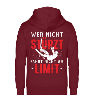 Wer nicht stürzt fährt nicht am Limit ~ - Unisex Premium Organic Sweatjacke Weinrot