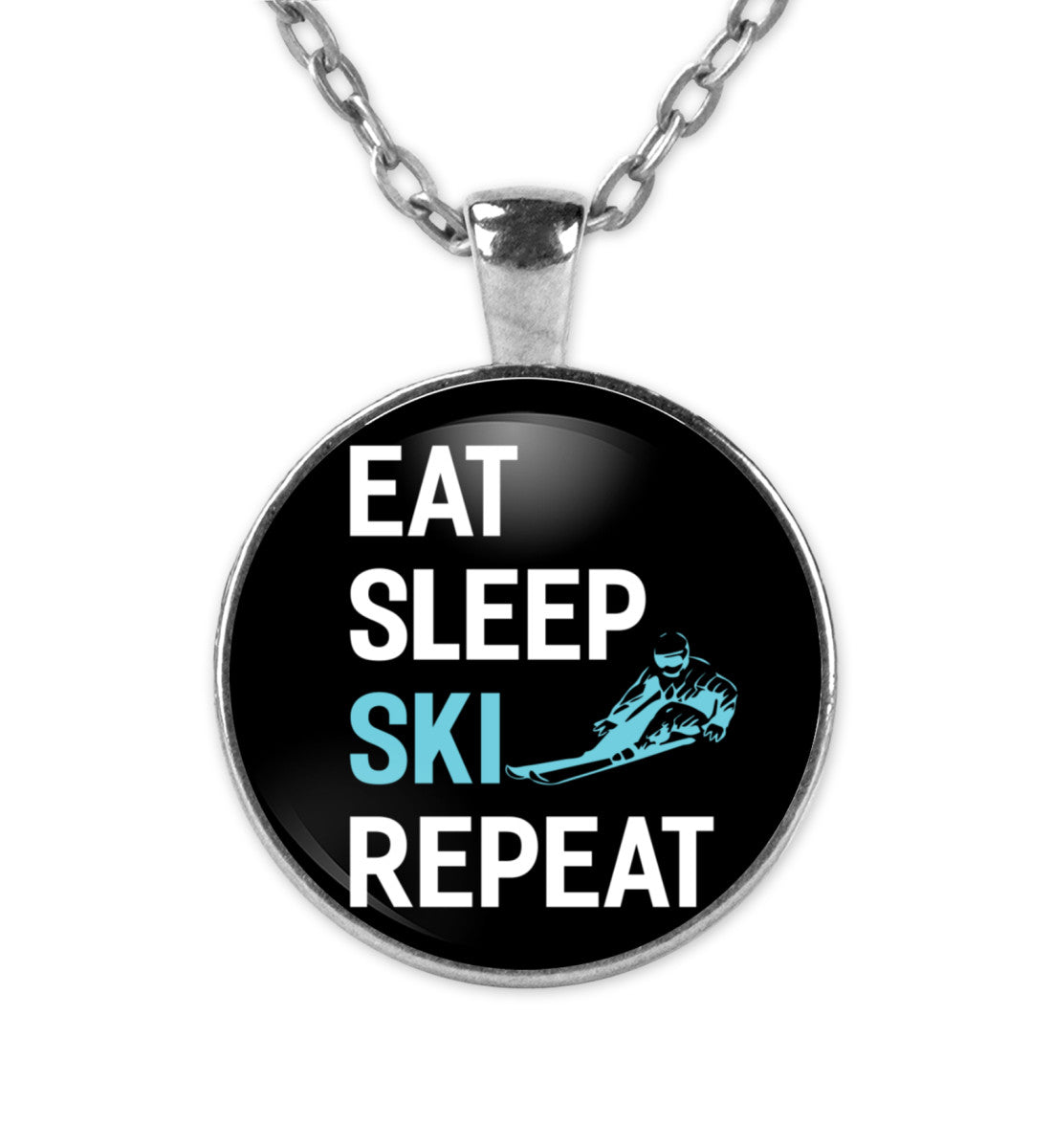 Eat Sleep Ski Repeat - Halskette mit Anhänger klettern Silber