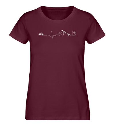 Herzschlag Berge, Bike und Bier - Damen Organic T-Shirt mountainbike Weinrot