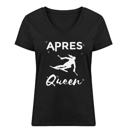 Après Queen - Damen Organic V-Neck Shirt ski Schwarz