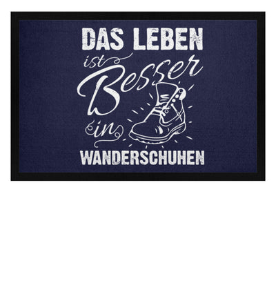 Leben besser in Wanderschuhen - Fußmatte mit Gummirand wandern Navy