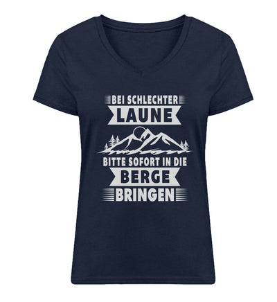 Bitte sofort in die Berge bringen - Damen Organic V-Neck Shirt berge wandern Navyblau