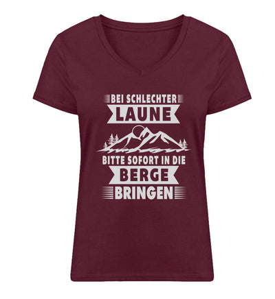 Bitte sofort in die Berge bringen - Damen Organic V-Neck Shirt berge wandern Weinrot