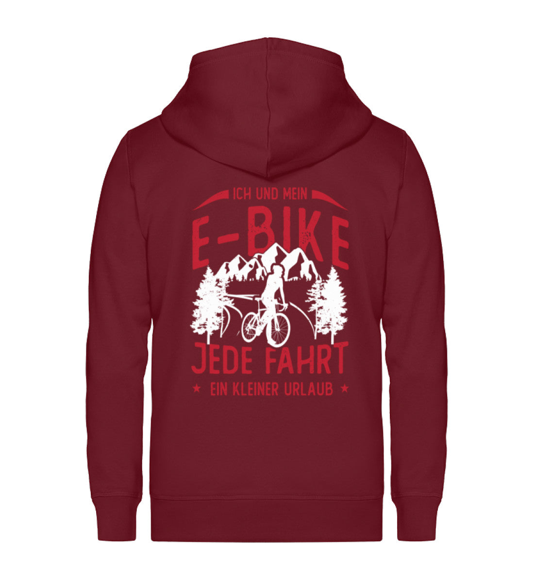 Ich & mein E-Bike, Jede Fahrt ein ~ - Unisex Premium Organic Sweatjacke Weinrot