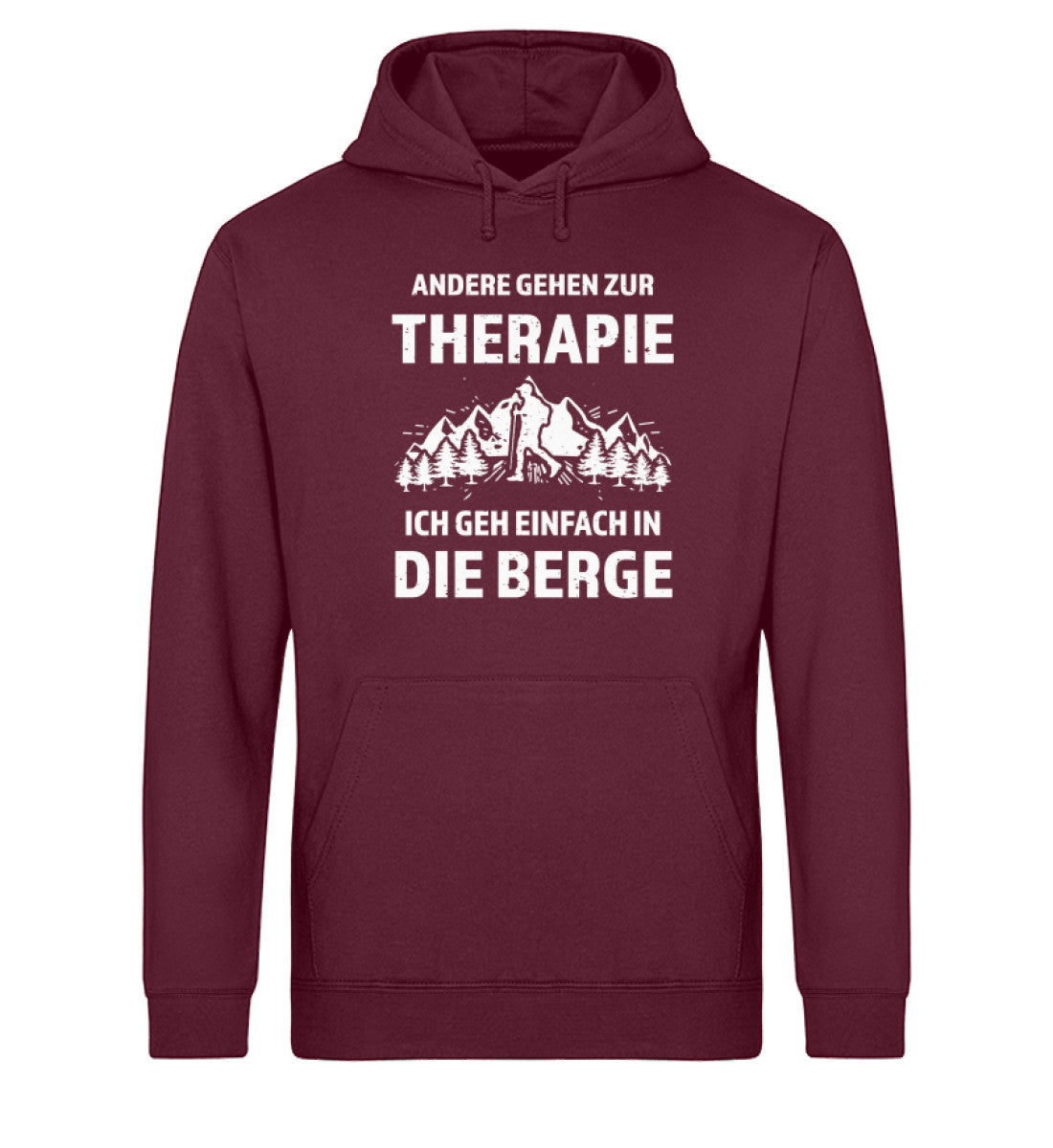 Therapie? Ich geh einfach in die Berge - Unisex Organic Hoodie berge wandern Weinrot